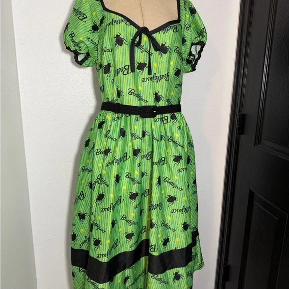 Unique Vintage × Beetlejuice Hannah Green Striped Pinup Dress ( Dress Only ) - Picture 2 of 9